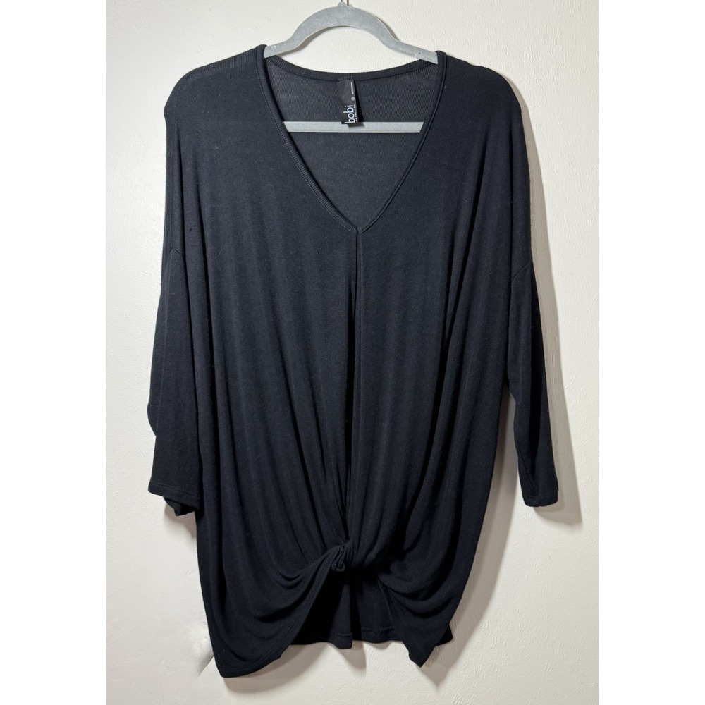 Bobi Los Angeles Front Knot Long Sleeve Top Women Medium Black Stretch Oversized